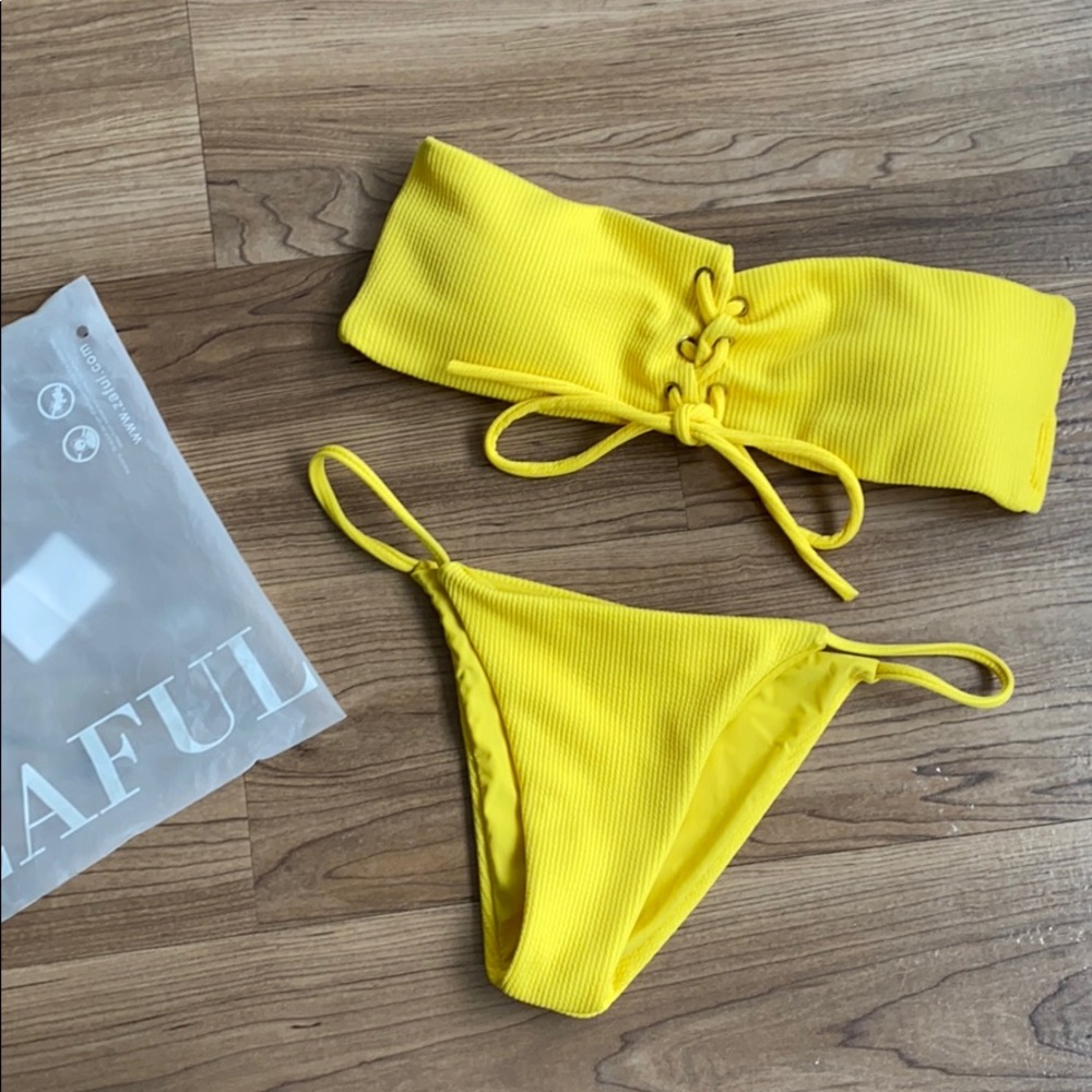 Bright Yellow Zaful Two Piece Bandeau Bikini